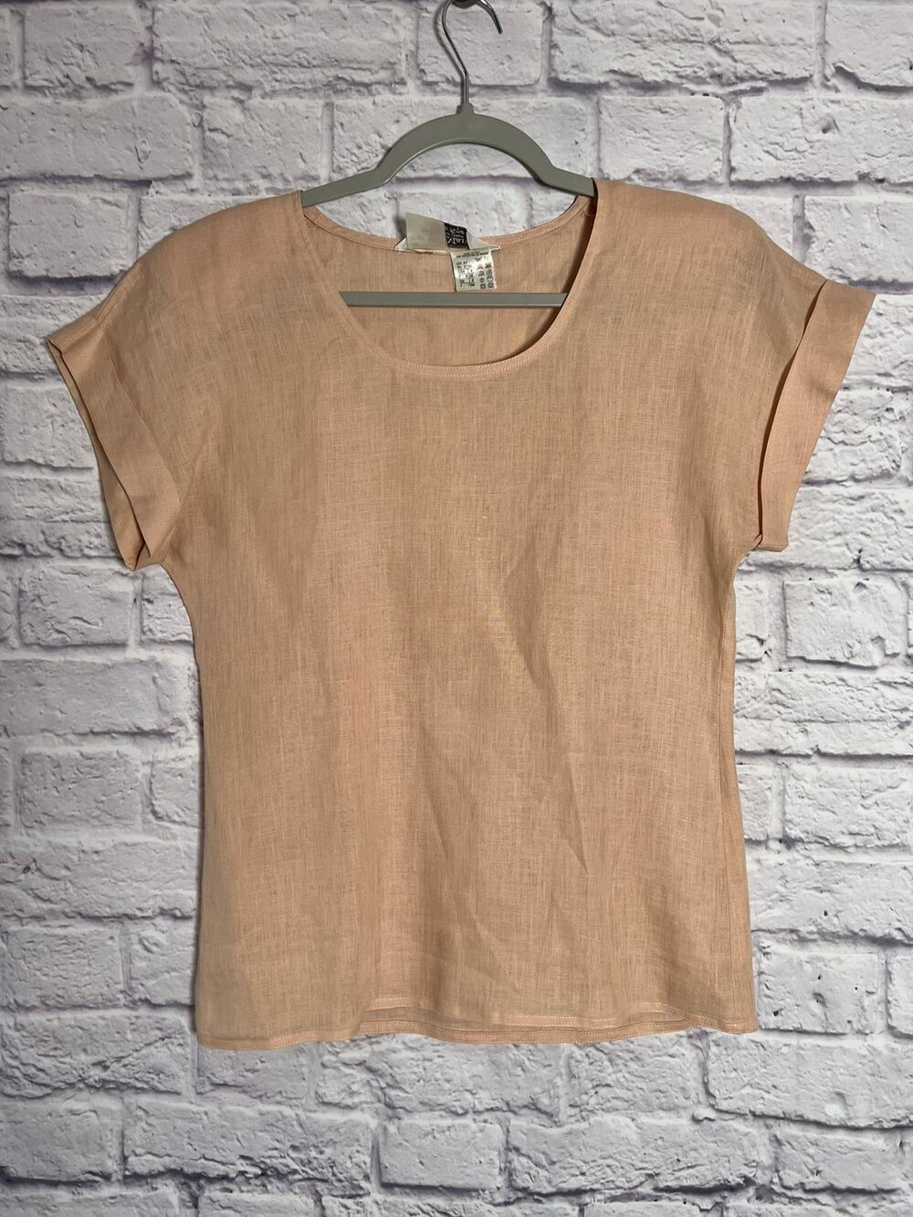 MaxMara Puro Lino Linen Blouse SIZE 4 Peach Pink Short Sleeve T-Shirt Top Italy